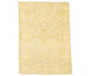 Muted Light Gray 2'0 x 2'10 Hand Knotted Floral Wool Rug
