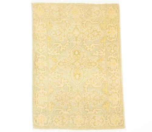 Muted Light Gray 2'0 x 2'10 Hand Knotted Floral Wool Rug