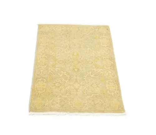 Muted Light Gray 2'0 x 2'10 Hand Knotted Floral Wool Rug
