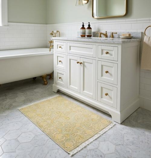 Muted Light Gray 2'0 x 2'10 Hand Knotted Floral Wool Rug