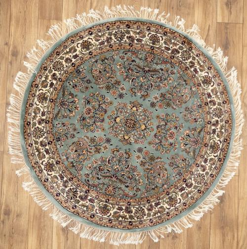 4'1 x 4'1 Hand Knotted Indo Kashan Floral Oriental Round Rug