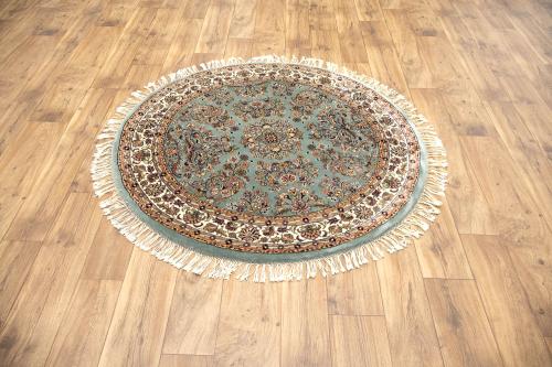 4'1 x 4'1 Hand Knotted Indo Kashan Floral Oriental Round Rug
