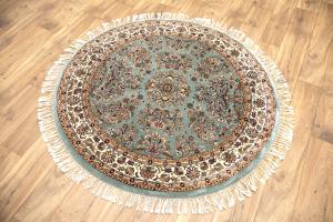 4'1 x 4'1 Hand Knotted Indo Kashan Floral Oriental Round Rug
