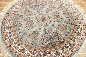 4'1 x 4'1 Hand Knotted Indo Kashan Floral Oriental Round Rug