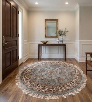 4'1 x 4'1 Hand Knotted Indo Kashan Floral Oriental Round Rug
