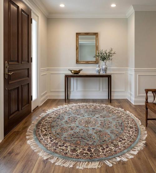 4'1 x 4'1 Hand Knotted Indo Kashan Floral Oriental Round Rug