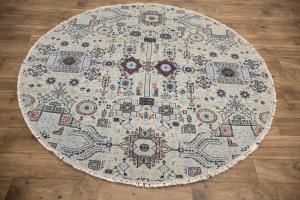 5'10 x 5'11 Hand Knotted Oushak Floral Oriental Round Rug