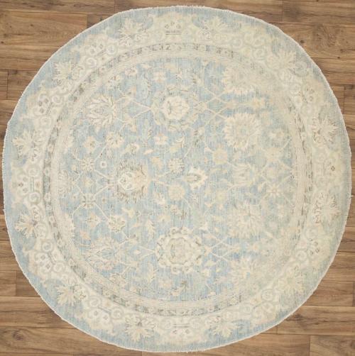 6'1 x 6'2 Hand Knotted Oushak Floral Oriental Wool Round Rug
