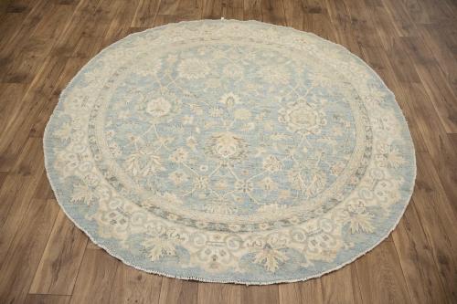 6'1 x 6'2 Hand Knotted Oushak Floral Oriental Wool Round Rug