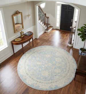 6'1 x 6'2 Hand Knotted Oushak Floral Oriental Wool Round Rug