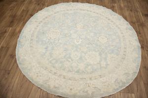 6'1 x 6'2 Hand Knotted Oushak Floral Oriental Wool Round Rug