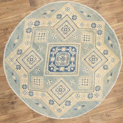 4'10 x 4'11 Hand Knotted Oushak Floral Oriental Wool Round Rug