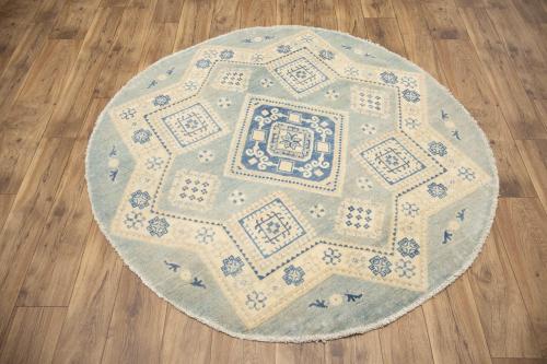 4'10 x 4'11 Hand Knotted Oushak Floral Oriental Wool Round Rug