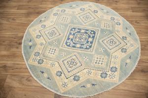 4'10 x 4'11 Hand Knotted Oushak Floral Oriental Wool Round Rug