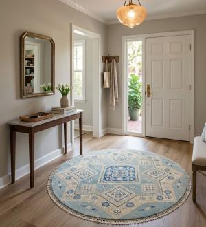 4'10 x 4'11 Hand Knotted Oushak Floral Oriental Wool Round Rug