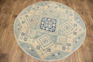 4'10 x 4'11 Hand Knotted Oushak Floral Oriental Wool Round Rug