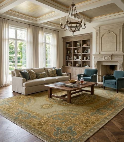 9'6 X 12'2 Hand Knotted Golden Beige Turkish Wool Rug