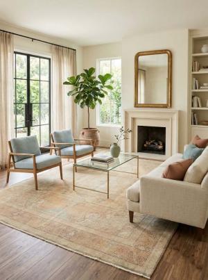 9'7 x 13'2 Hand-Knotted Muted Floral Oriental Wool Rug