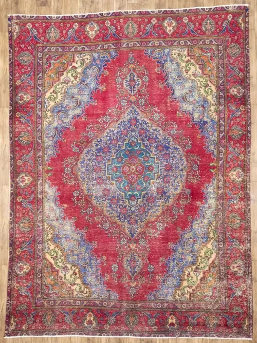 9'6x12'9 Hand-Knotted Muted Floral Oriental Wool Rug