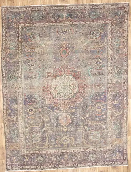 9'10 x 12'9 Hand-Knotted Muted Floral Oriental Wool Rug