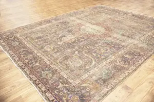 9'10 x 12'9 Hand-Knotted Muted Floral Oriental Wool Rug