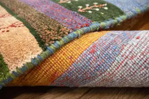3'7x4'9 Hand Knotted Tribal Striped Oriental Wool Rug