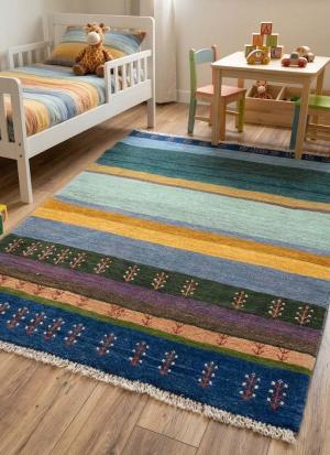 3'7x4'9 Hand Knotted Tribal Striped Oriental Wool Rug