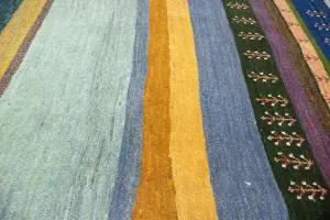 3'7x4'9 Hand Knotted Tribal Striped Oriental Wool Rug