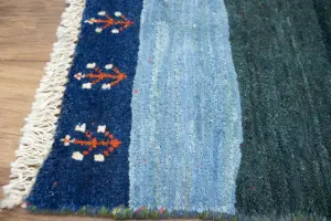 3'7x4'9 Hand Knotted Tribal Striped Oriental Wool Rug