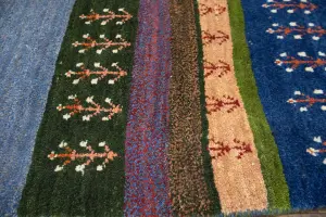 3'7x4'9 Hand Knotted Tribal Striped Oriental Wool Rug