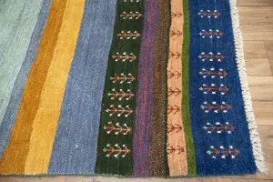 3'7x4'9 Hand Knotted Tribal Striped Oriental Wool Rug