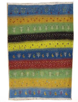 4'2x5'11 Hand Knotted Tribal Striped Oriental Wool Rug