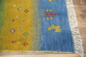 4'2x5'11 Hand Knotted Tribal Striped Oriental Wool Rug