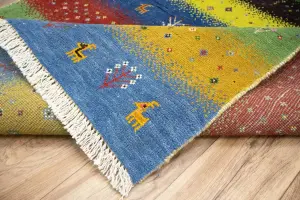 4'2x5'11 Hand Knotted Tribal Striped Oriental Wool Rug