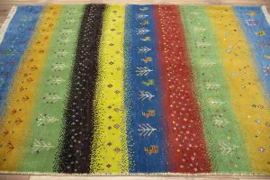4'2x5'11 Hand Knotted Tribal Striped Oriental Wool Rug