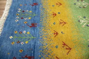 4'2x5'11 Hand Knotted Tribal Striped Oriental Wool Rug