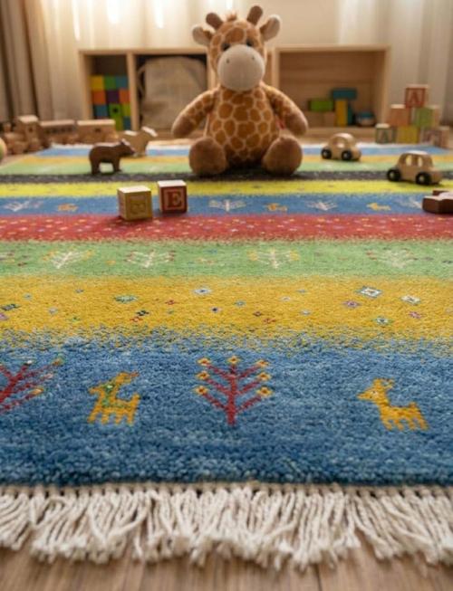 4'2x5'11 Hand Knotted Tribal Striped Oriental Wool Rug