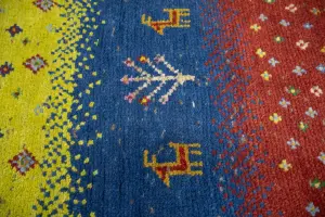 4'2x5'11 Hand Knotted Tribal Striped Oriental Wool Rug
