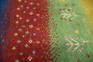 4'2x5'11 Hand Knotted Tribal Striped Oriental Wool Rug