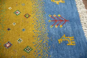 4'2x5'11 Hand Knotted Tribal Striped Oriental Wool Rug