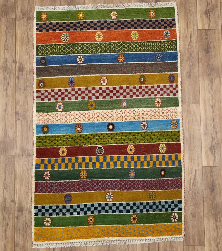 3'2x4'11 Hand Knotted Tribal Stripped Oriental Wool Rug - Image 1