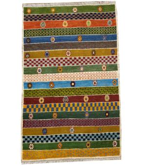 3'2x4'11 Hand Knotted Tribal Stripped Oriental Wool Rug