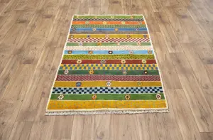 3'2x4'11 Hand Knotted Tribal Stripped Oriental Wool Rug