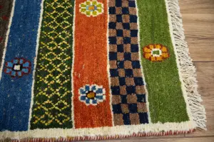3'2x4'11 Hand Knotted Tribal Stripped Oriental Wool Rug