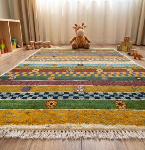 3'2x4'11 Hand Knotted Tribal Stripped Oriental Wool Rug