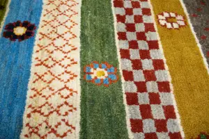 3'2x4'11 Hand Knotted Tribal Stripped Oriental Wool Rug
