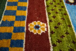 3'2x4'11 Hand Knotted Tribal Stripped Oriental Wool Rug