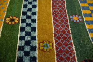 3'2x4'11 Hand Knotted Tribal Stripped Oriental Wool Rug
