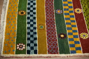 3'2x4'11 Hand Knotted Tribal Stripped Oriental Wool Rug
