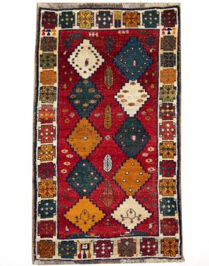 3'7x6'3 Hand Knotted Tribal Geoemetric Oriental Wool Rug